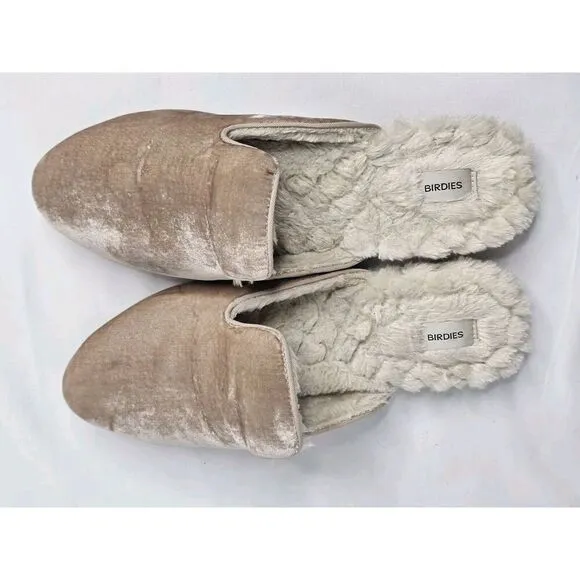 Birdies The Phoebe Womens 9 Slide Mules Cream Velvet Sherpa Faux Fur Slipper