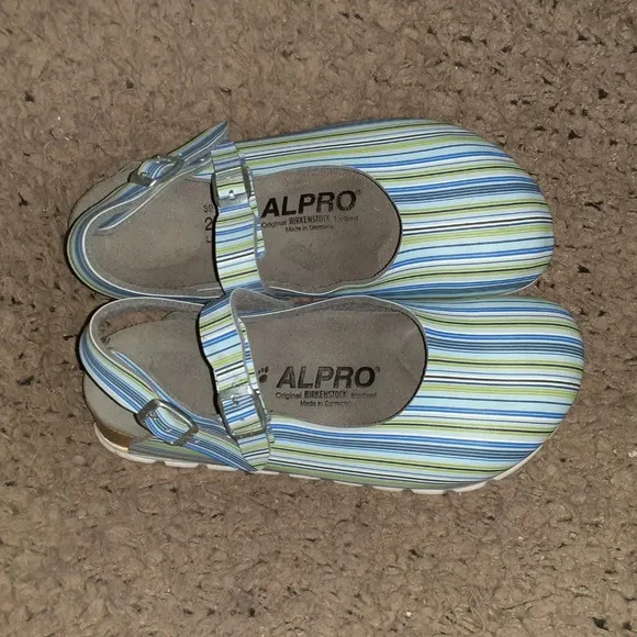 BIRKENSTOCK-ALPRO-Birko Flor Mary Jane Slingback Clogs-Striped-Sz 8-Near Mint