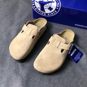 Birkenstock Boston Cream Mules Soft Suede Slip-On - Narrow