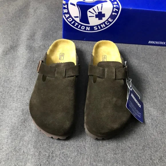 Birkenstock Boston Mocha Mules with Contoured Footbed - Narrow
