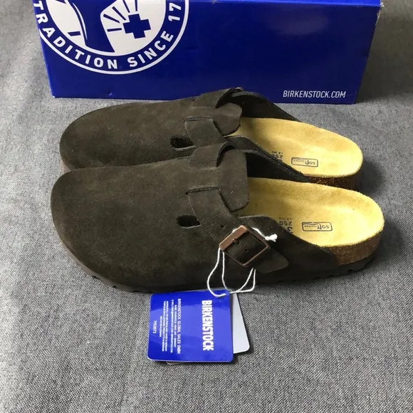 Birkenstock Boston Mocha Mules with Contoured Footbed - Narrow