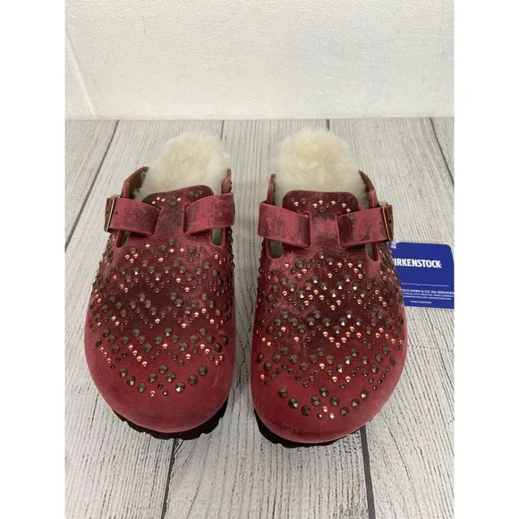 Birkenstock Boston Rivets Zinfandel Shearling Clogs EU38 US7 Narrow Fit