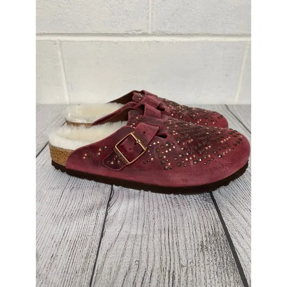 Birkenstock Boston Rivets Zinfandel Shearling Clogs EU38 US7 Narrow Fit