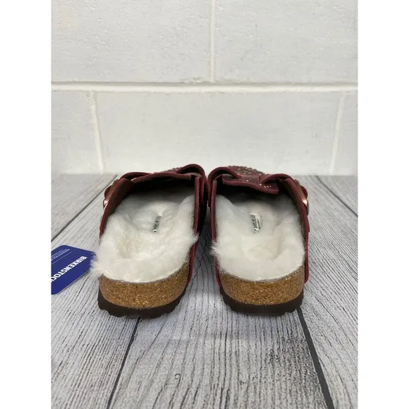 Birkenstock Boston Rivets Zinfandel Shearling Clogs EU38 US7 Narrow Fit