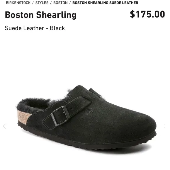 Birkenstock Boston Shearing Black Suede Slip-On Clogs