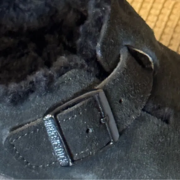 Birkenstock Boston Shearing Black Suede Slip-On Clogs