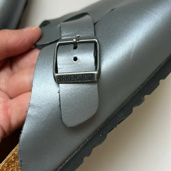 Birkenstock Boston Silver Gray Leather Clogs 39