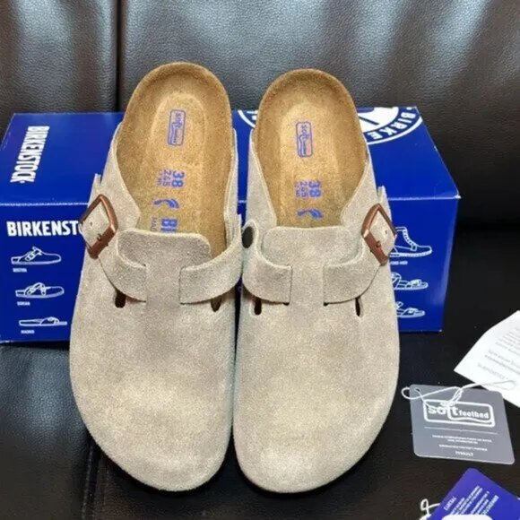 🍧🍧Birkenstock Boston taupe suede mule clogs