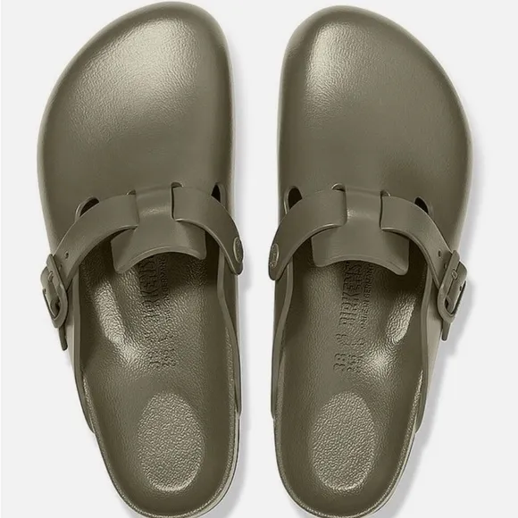 Birkenstock Green Mules with Adjustable Strap and Contoured Footbed