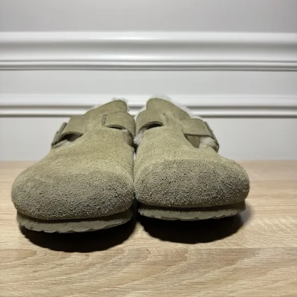 Birkenstock London Shearling Taupe Size 42 Fuzzy Excellent Condition