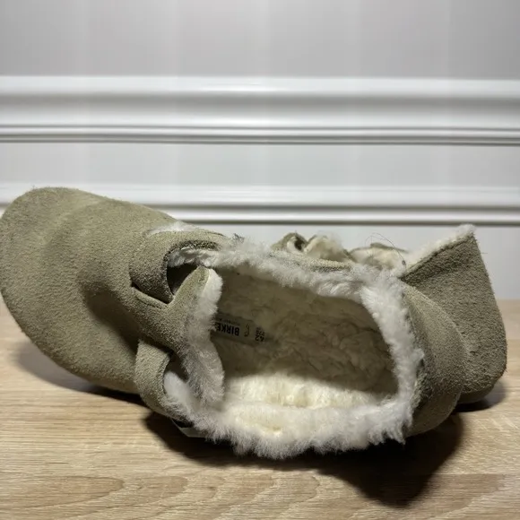 Birkenstock London Shearling Taupe Size 42 Fuzzy Excellent Condition
