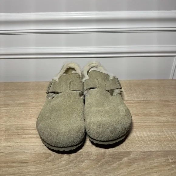 Birkenstock London Shearling Taupe Size 42 Fuzzy Excellent Condition