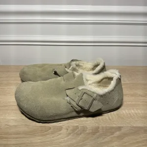 Birkenstock London Shearling Taupe Size 42 Fuzzy Excellent Condition
