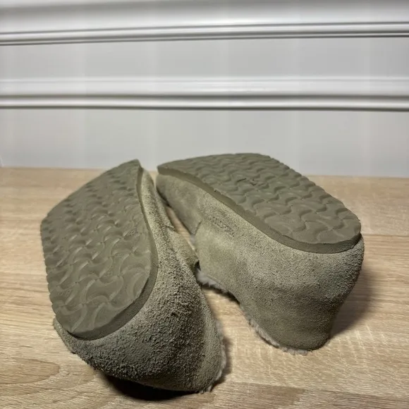 Birkenstock London Shearling Taupe Size 42 Fuzzy Excellent Condition