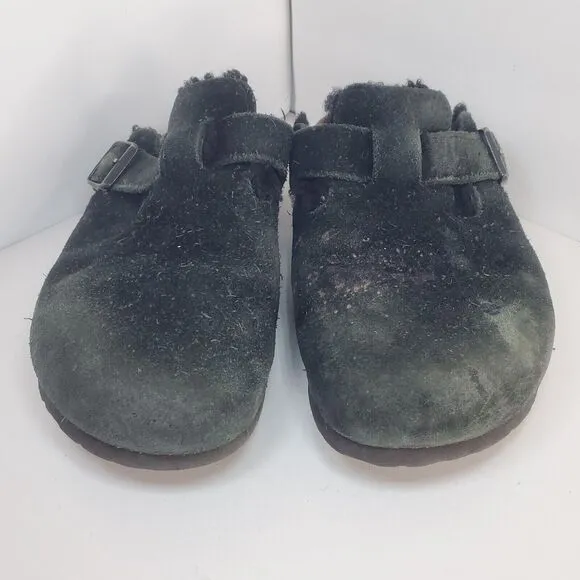 Birkenstock Shoes Womens 37 Boston Shearling Lined Mules Clogs Dark Green Suede