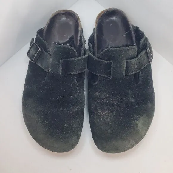 Birkenstock Shoes Womens 37 Boston Shearling Lined Mules Clogs Dark Green Suede