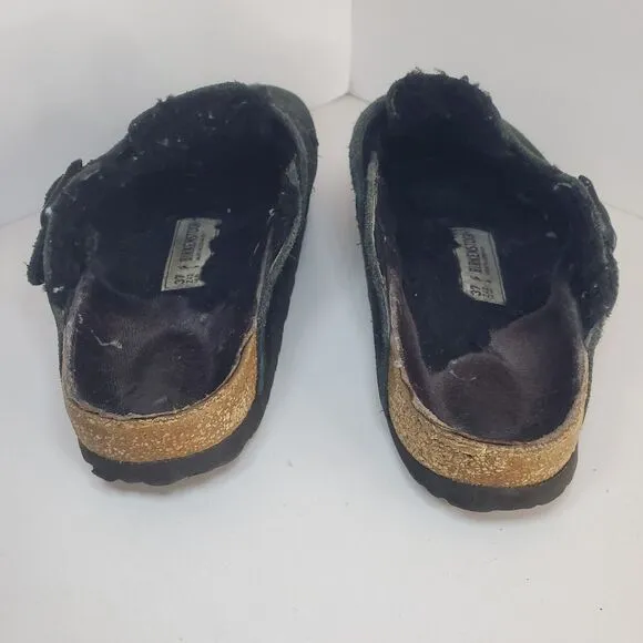Birkenstock Shoes Womens 37 Boston Shearling Lined Mules Clogs Dark Green Suede