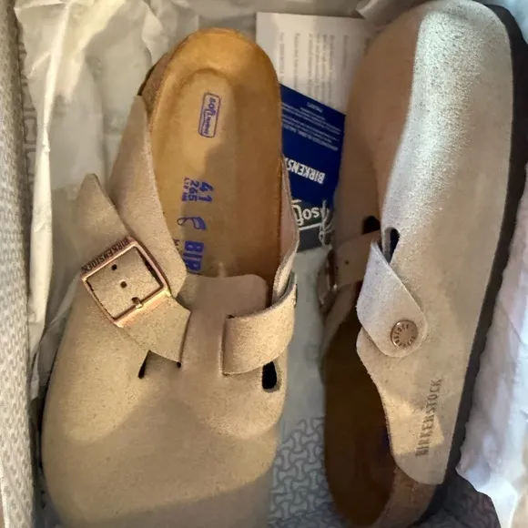 Birkenstock Tan Clogs with Cork Footbed and Adjustable Strap