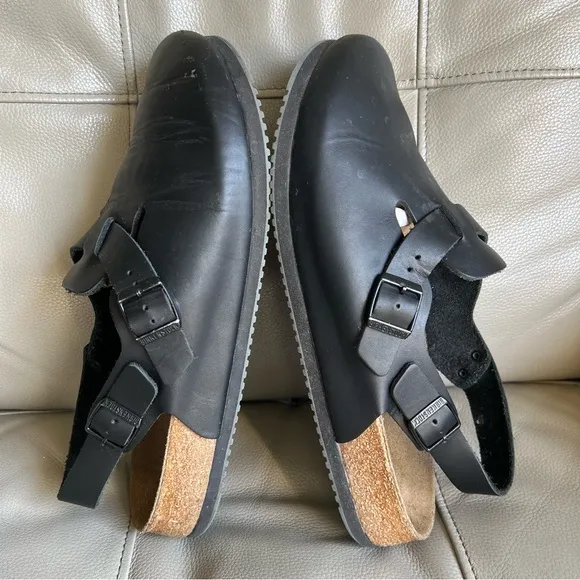 Birkenstock Tokio Leather Black Supergrip Men’s Clogs Sz 46 US 13 - 13.5 Comfort