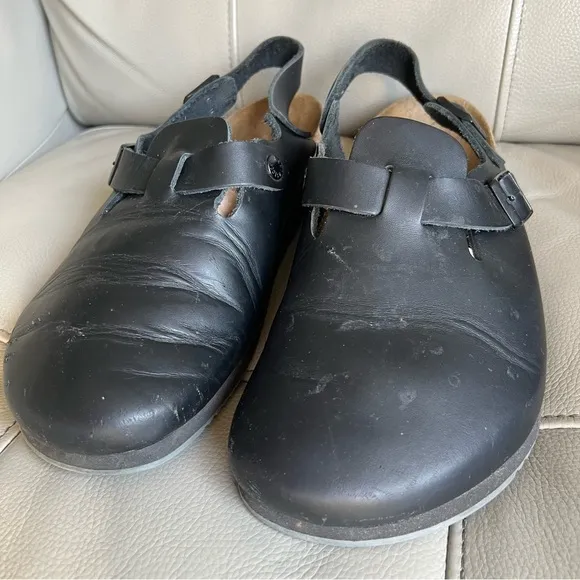 Birkenstock Tokio Leather Black Supergrip Men’s Clogs Sz 46 US 13 - 13.5 Comfort