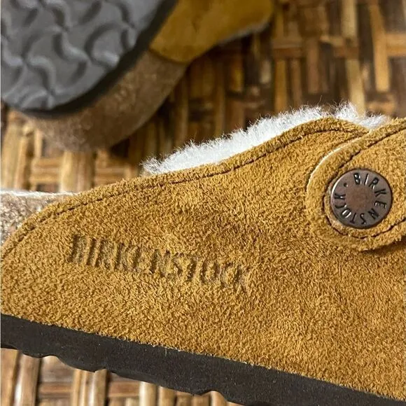 Birkenstock Tan Suede Mules with Cutout Design