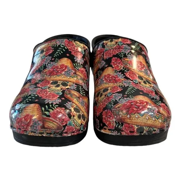 Bjork Swedish Comfort Sugar Skull Day of the Dead Clogs Slip-On Shoes Size 40/41