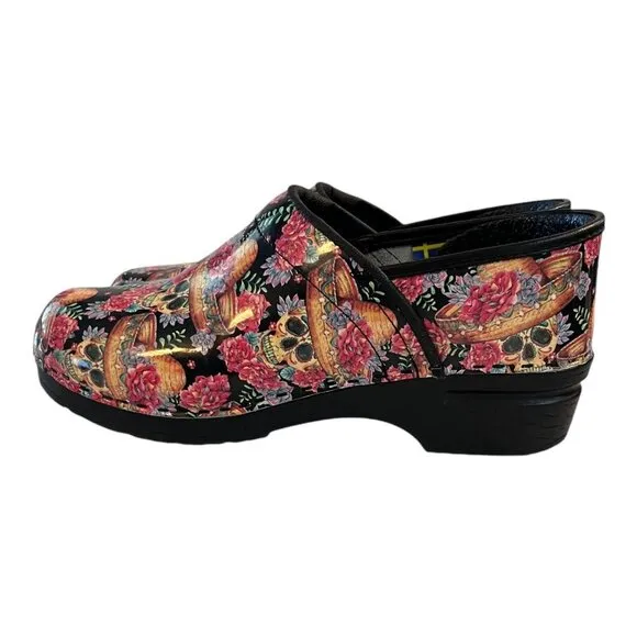 Bjork Swedish Comfort Sugar Skull Day of the Dead Clogs Slip-On Shoes Size 40/41