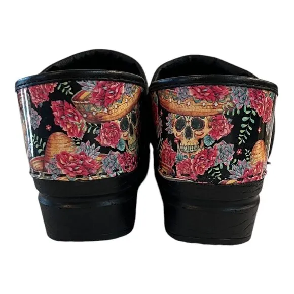 Bjork Swedish Comfort Sugar Skull Day of the Dead Clogs Slip-On Shoes Size 40/41