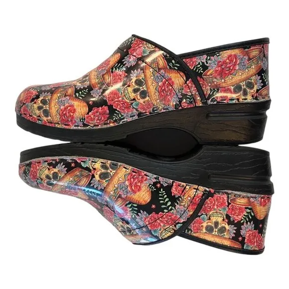 Bjork Swedish Comfort Sugar Skull Day of the Dead Clogs Slip-On Shoes Size 40/41