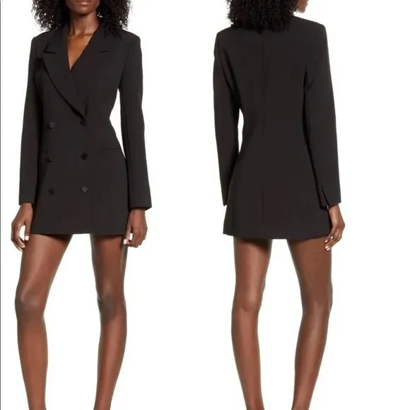 Black Blazer Dress Boyfriend Style Fitted size 3 Large 10-12 Good American NWT