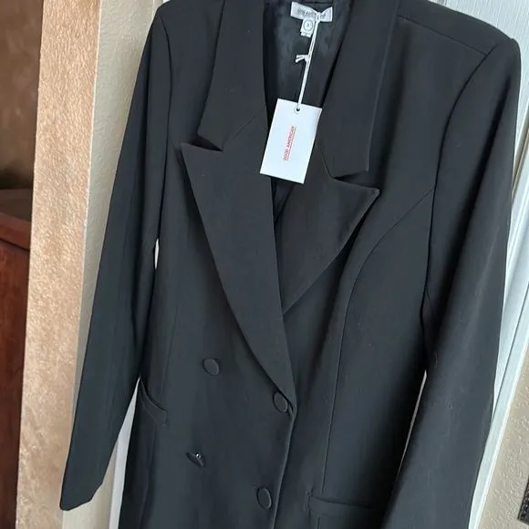 Black Blazer Dress Boyfriend Style Fitted size 3 Large 10-12 Good American NWT