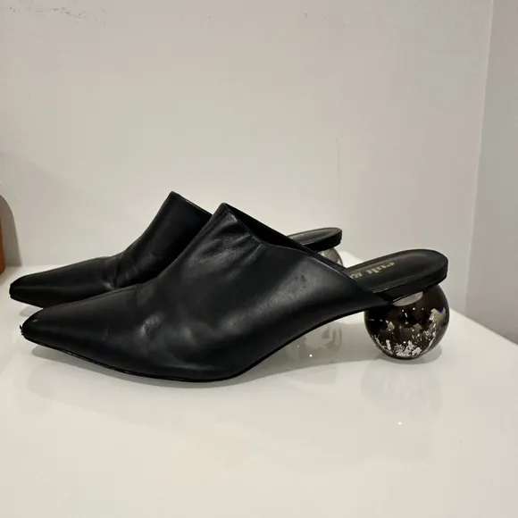 Black cult gaia Mules with Unique Heel