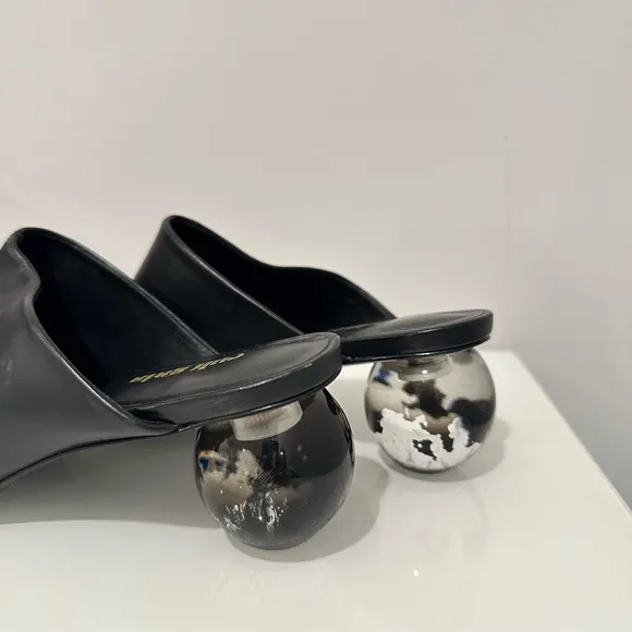 Black cult gaia Mules with Unique Heel