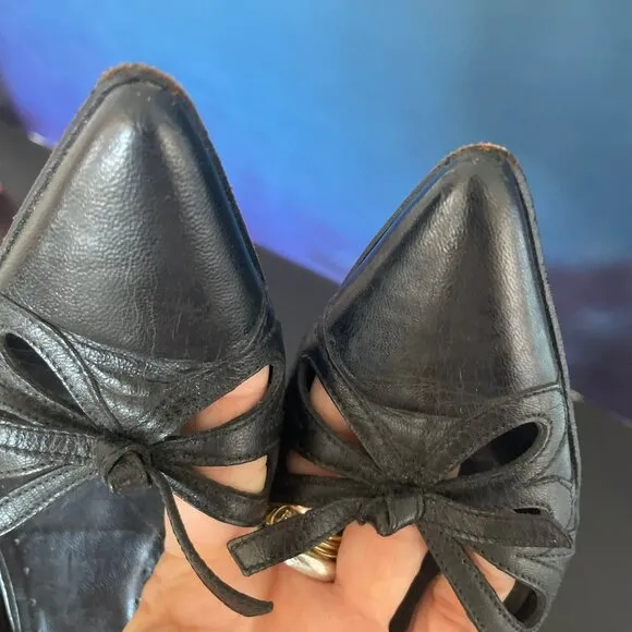 Black Laser Cut Italian Kitten Heels - Size 5.5