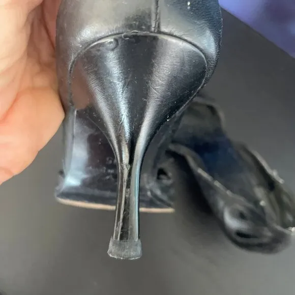 Black Laser Cut Italian Kitten Heels - Size 5.5