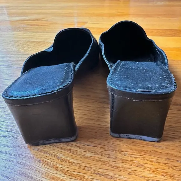 Black Leather Heeled Mules