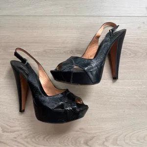 Black leather slingback Sergio Rossi Heel
