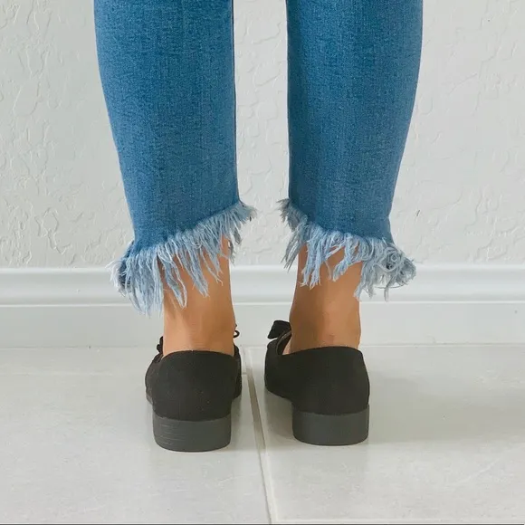 Black Oversized Bow Slip On Boyfriend Loafer Flats