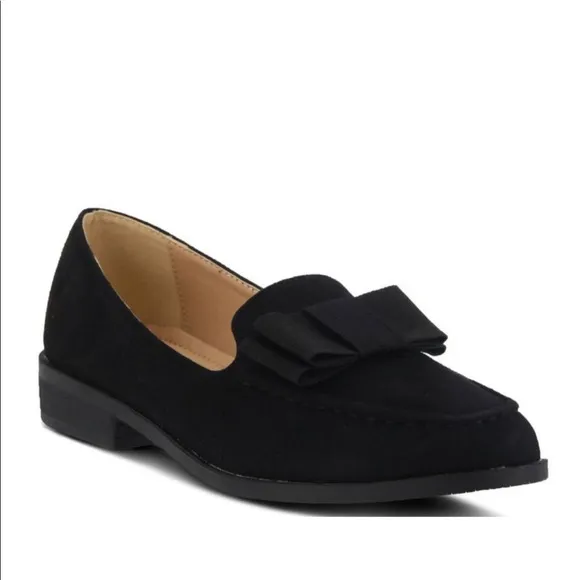 Black Oversized Bow Slip On Boyfriend Loafer Flats