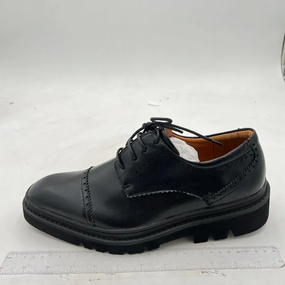 Black Stylish Closed Cap Toe Low Heel Derby Oxfords Lace-Up Comfort Casual Shoes