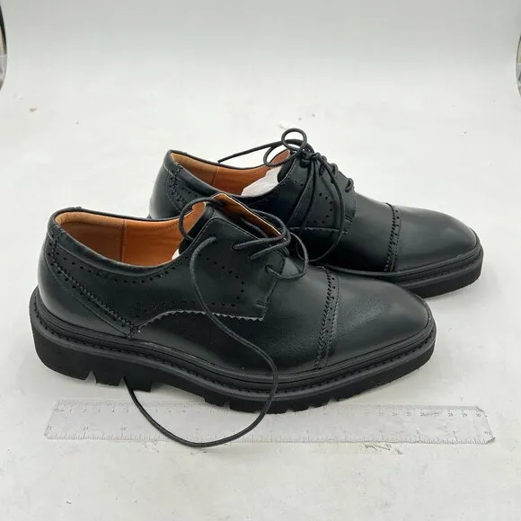 Black Stylish Closed Cap Toe Low Heel Derby Oxfords Lace-Up Comfort Casual Shoes