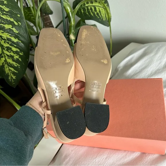 Black toe square heel kitten slingback heels tan