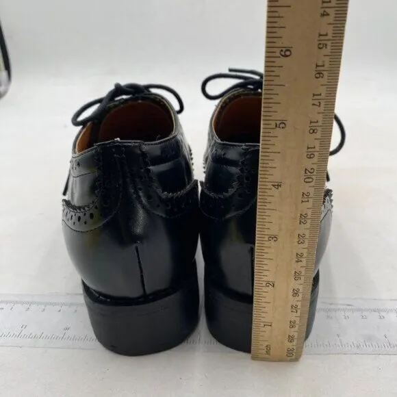 Black Women's Perforated Lace-Up Oxfords Almond Toe Chunky Heel Brogues Casual