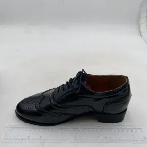 Black Women's Perforated Lace-Up Oxfords Almond Toe Chunky Heel Brogues Casual