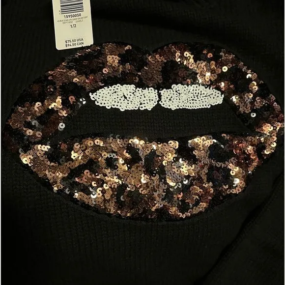 bling Lips Mock Neck Sweater Leopard Animal Print Sequins Lips Black NEW Torrid