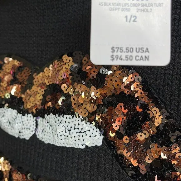 bling Lips Mock Neck Sweater Leopard Animal Print Sequins Lips Black NEW Torrid