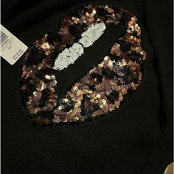bling Lips Mock Neck Sweater Leopard Animal Print Sequins Lips Black NEW Torrid