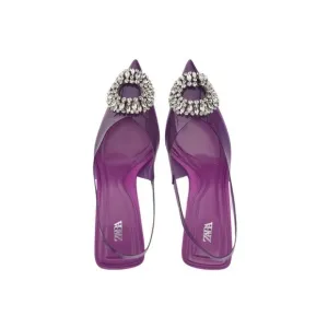 Blogger Trending Favorite Zara Embellished Vinyl Slingback Heels Rhinestones NWT
