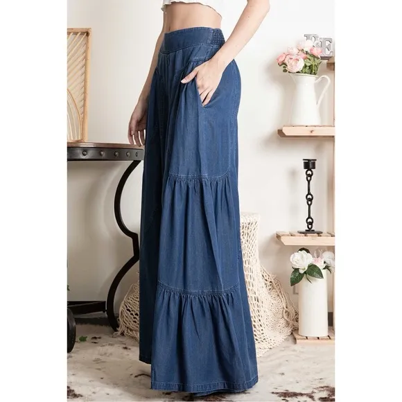 Blue Velvet Dark Wash Ultra Wide Leg Denim Pull Ons