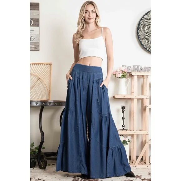 Blue Velvet Dark Wash Ultra Wide Leg Denim Pull Ons